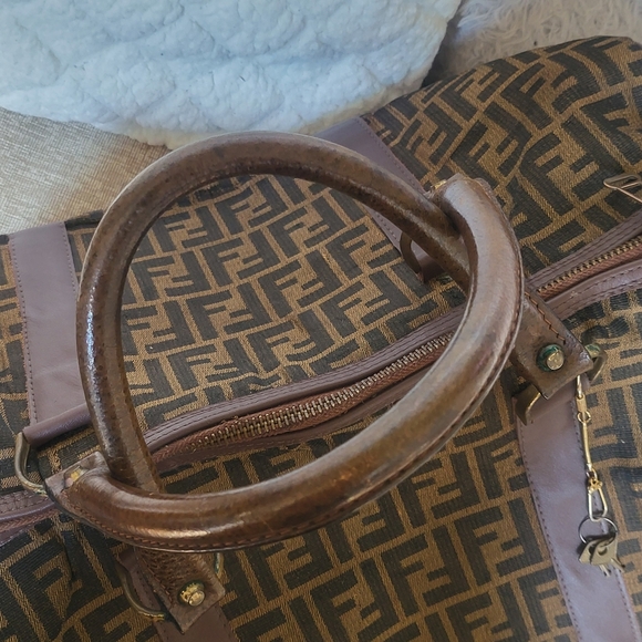 Fendi Zucca FF Canvas Leather Boston 45 Travel Bag. - Picture 13 of 16